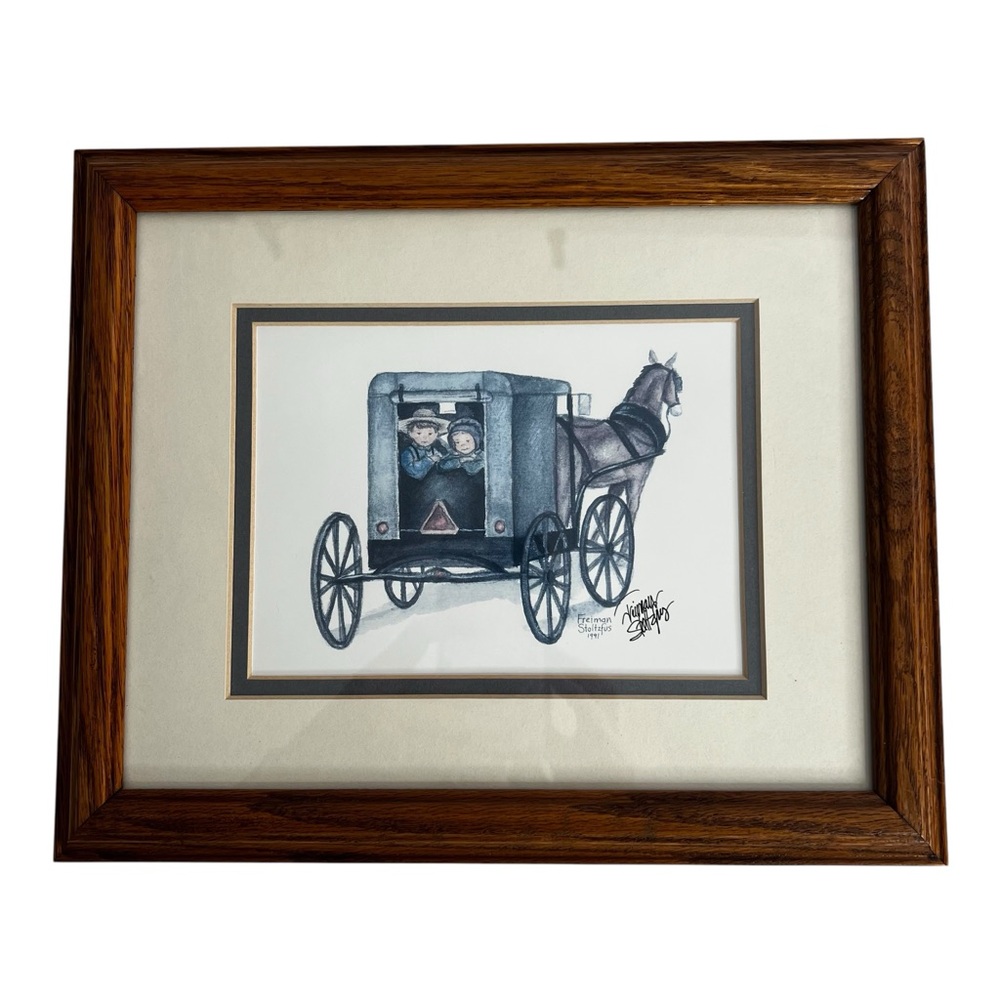 Vtg 1991 Signed FREIMAN STOLTZFUS Amish Artist  “Children In Horse Drawn Buggy”